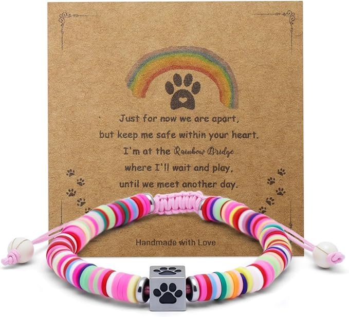 Pet Memorial Bracelet for Dog Loss, Sympathy Gift Keepsake, Adjustable Paw Charm Remembrance Jewelry, Pink