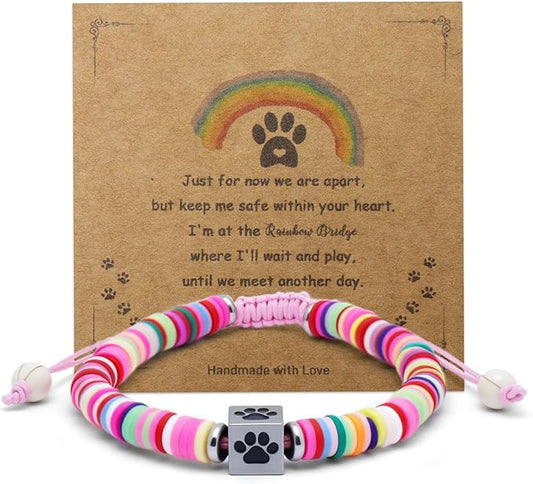 Pet Memorial Bracelet for Dog Loss, Sympathy Gift Keepsake, Adjustable Paw Charm Remembrance Jewelry, Pink