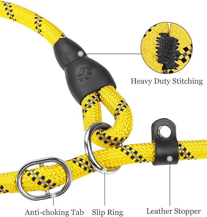 TagME Slip Leads for Dogs that Pull, 6 FT No-Pull Training Leash with Lock, Escape-Proof Design, Reflective & Padded Handle for Large Dogs, Yellow