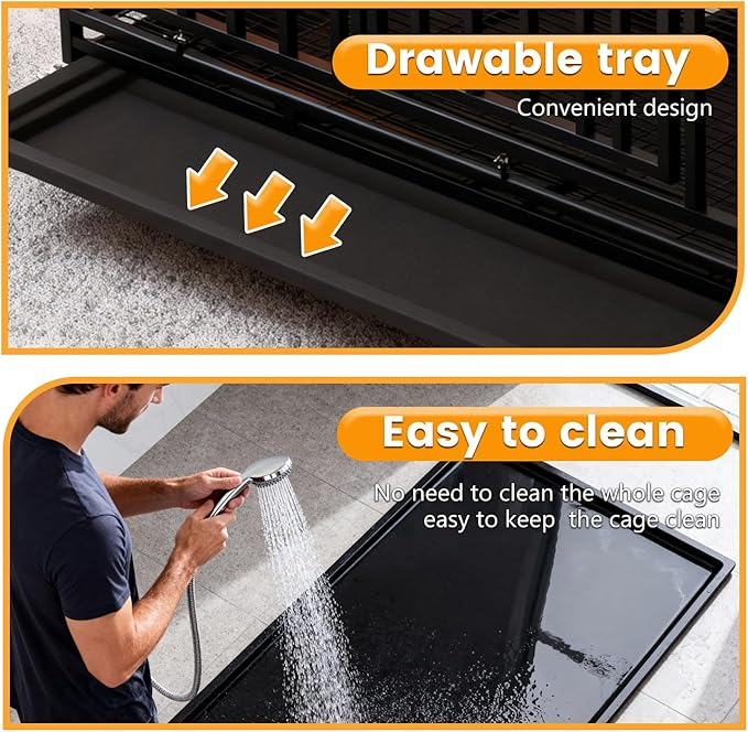 BestPet 49 Inch Heavy Duty Indestructible Dog Crate Dog Kennel Large Dog Crate Indoor Outdoor Dog Cage with Lockable Wheels Removable Tray and Double Doors Ideal for Medium and Large Sized Dogs