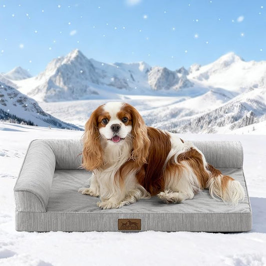 Cooling Dog Bed, Orthopedic Foam Dog Bed with Sides, Removable Cover & Waterproof Lining and Nonskid Bottom, Comfortable Pet Beds for Dogs, Grey (30" L x 20" W x 6" Th)