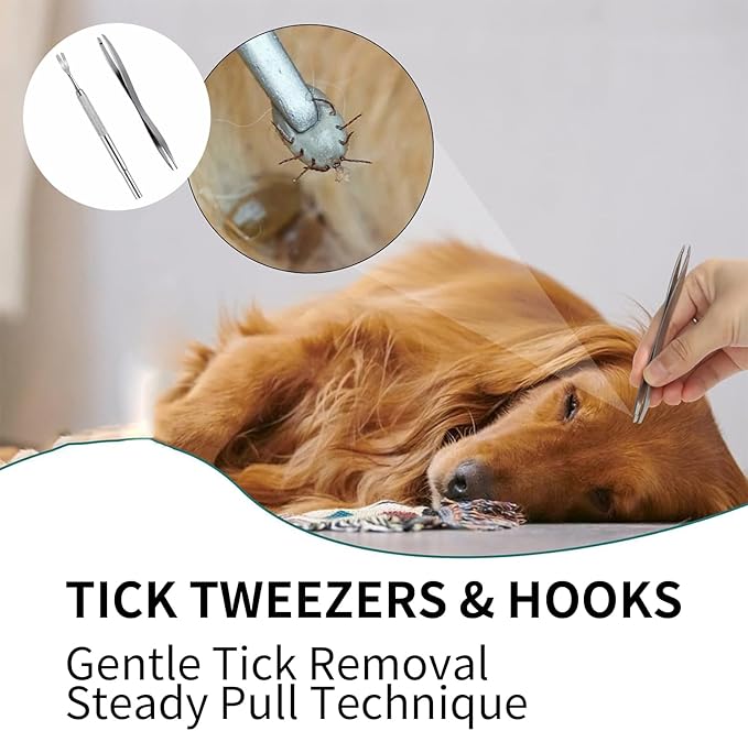 Tick Removal Tool 8 in 1 with Storage Box, Flea Comb, Magnifying Glass, Tick Tweezers, Dog Tick Remover Tool Tick Removal Kit Tick Removal Tool for Dogs Cats Pet Tick Comb