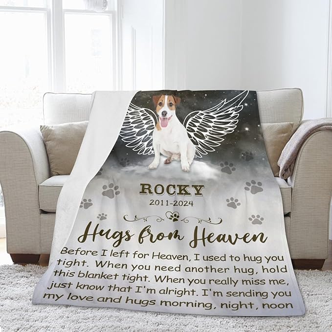 Personalized Dog Memorial Blanket with Photo:Made in USA,Custom Memorial Gifts for Loss of Dog,Cat,Pet,Sympathy Bereavement for Loss of Pet
