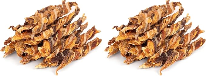 MON2SUN Dog Treats, Triple Flavor Jerky Twist Sticks, 5-7 Inch Chicken Duck and Codfish Sticks Chews for Small Dogs, Healthy Snacks, 17.64 oz (25 Count-Pack of 2)
