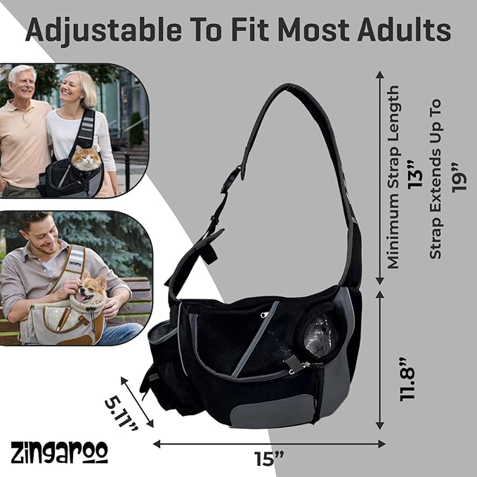 Hands-Free Sling Pet Carrier for Cats and Small Dogs up to 12lbs – Travel Set Includes Foldable Water Bowl & ID Card – Breathable Mesh, Safety Hook & Adjustable Padded Strap for Walking & Travel