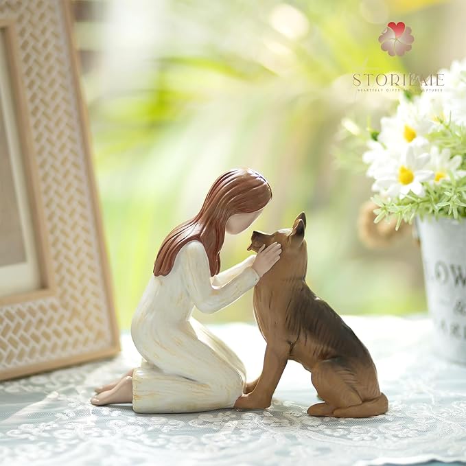 German Shepherd Gifts for Women: Pet Loss Sympathy Bereavement Remembrance Memorial Gift Angel of Friendship Black Dog Figurines for Dogs Lovers (5.4" x 4.3")
