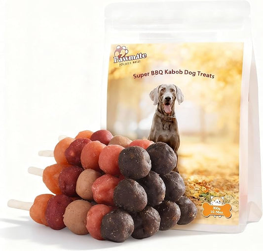 6-in-1 Kabobs Dog Treats, Multi-Flavor Jerky Treats Made with Chicken, Duck, Salmon, Beef, and Rabbit on Rawhide Sticks, Healthy Long Lasting Dog Chews for Small Medium Large Dogs, 10.6 oz
