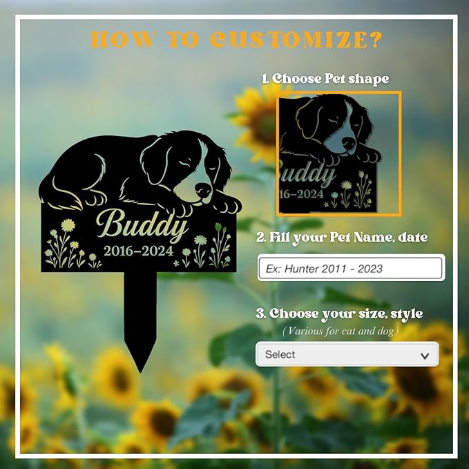 Custom Dog Grave Markers Outdoor | Personalized Pet Grave Markers Dog Memorial Headstone | Personalized Pet Graveyard for Pets Owners | Best Memorial Gifts for Your Furry Friends Passed Away
