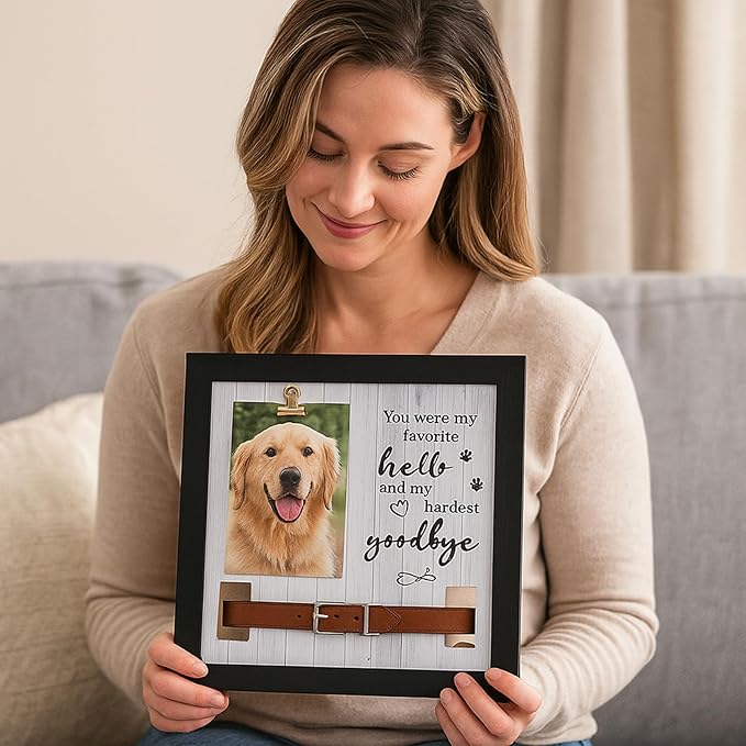 Dog Frames for Pictures Memorial, Personalized Pet Picture Frame Memorial Gifts for Loss of Dogs, Pet Collar Frame with A Pet Dog Urns Keychain