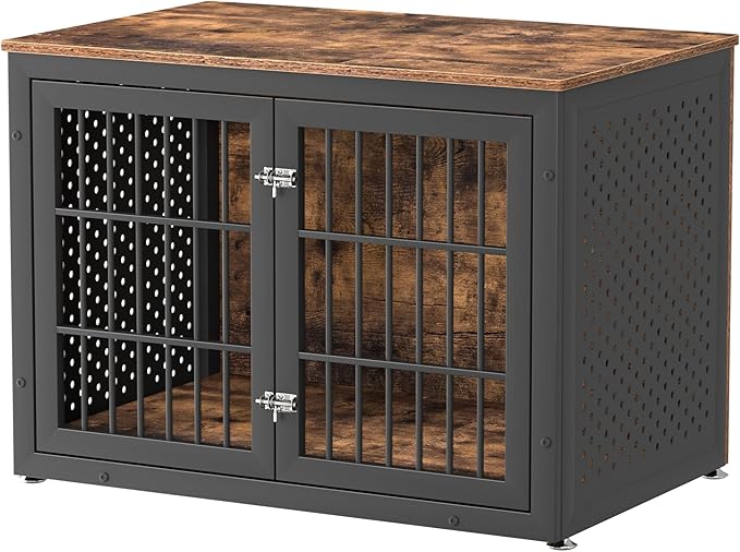 38" Heavy Duty Dog Crate Furniture for Large and Medium Dogs,Wooden Metal Kennel for High Anxiety Dogs, Chew Proof Pet Cage Indoor, Decorative Dog Kennel End Table