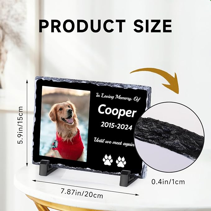 Pet Memorial Stones for Dogs, Dog Memorial Stone Outdoor, Pet Headstones for Dogs, Memorial Gifts for Loss of Dog, Custom Stone Picture Frame Plaque with Name/Text