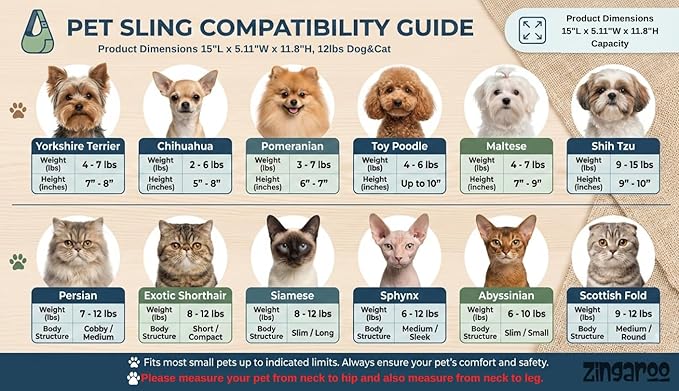 Hands-Free Sling Pet Carrier for Cats and Small Dogs up to 12lbs – Travel Set Includes Foldable Water Bowl & ID Card – Breathable Mesh, Safety Hook & Adjustable Padded Strap for Walking & Travel
