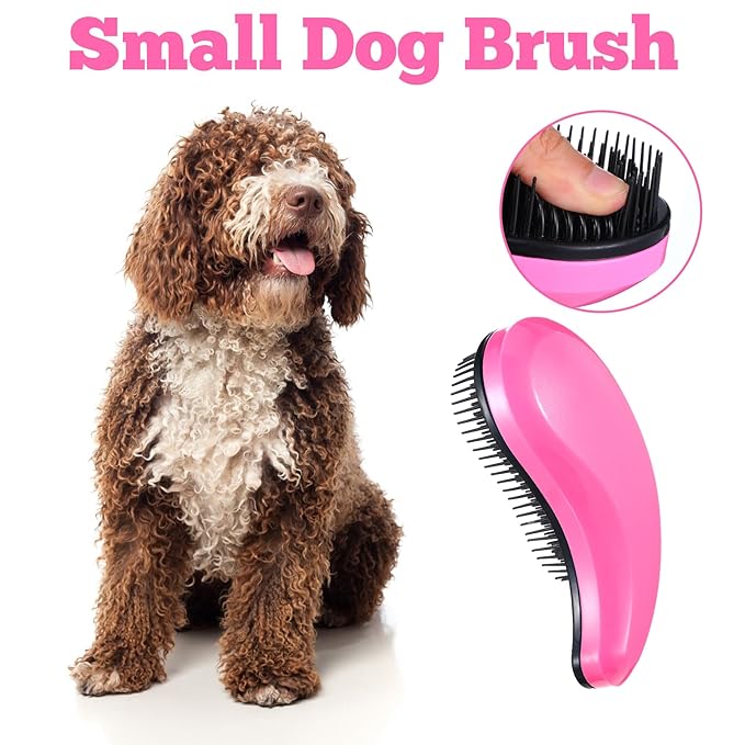 Small Dog Brush, Puppy Brushes for Grooming, Gently Cleaning Slicker Hair Brush for Pet, Cats, Teddy, Chihuahua, Yorkies, Maltese, Shih Tzu, Rabbits (Pink)