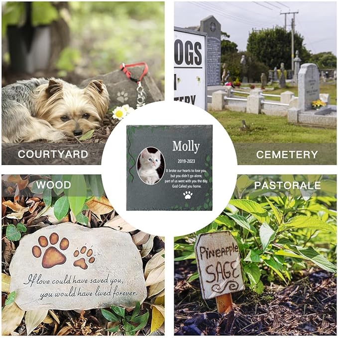 Cat Memorial Garden Stone Personalized, Personalized Pet Memorial Stone Gift with Photo, Customized Pet Memorial Gifts for Loss of Dog Cat, Pet Grave Marker Headstone
