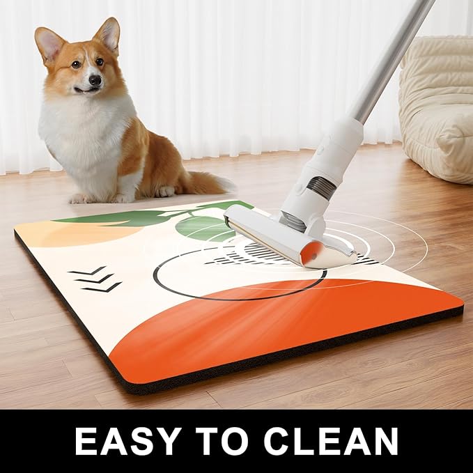 Dog Food Mat, 12" x 19" Absorbent Dog Cat Bowl Mat for Food and Water, Cute Anti-Slip Rubber Pet Feeding Rug Protect Floors, Placemat for Feeding & Watering Supplies, Modern Abstract Art