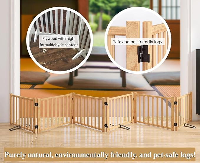 Solid Wood Freestanding Pet Gate,Nature Wood Dog Gates for Doorways The House,Pet Gate for Stairs,Freestanding Indoor Gate Safety Fence,16.9" Height-6 Panels