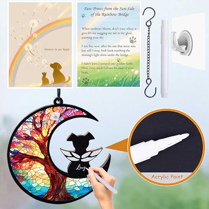 Dog Memorial Suncatcher, Loss of Dog Sympathy Gift for Pet Lovers, Cats Remembrance Ornament, Pet Memorial Gifts, Life Tree 2