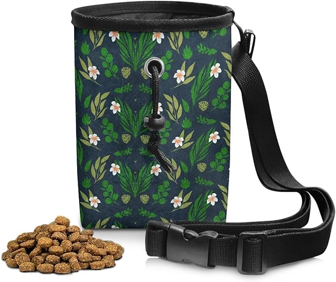 Leaf Pattern Dog Treat Bag Pet Treat Pouch Versatile Dog Training Treat Pouch Bag Holder for Kibbles, Pet Feed Snack Reward Pocket for Training Doggie Puppy