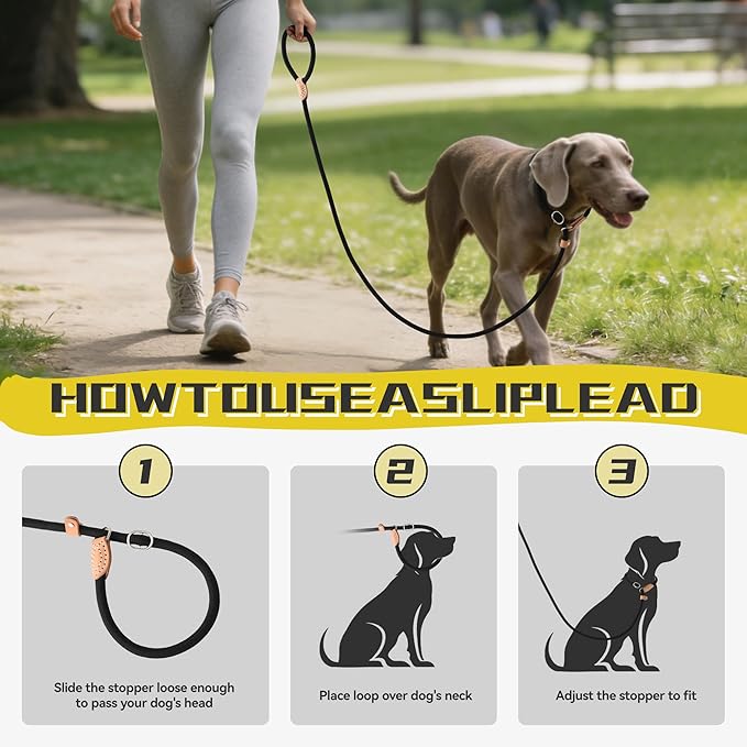 Mile High Life Slip Lead Dog Leash - 4FT, 5FT, 6FT Heavy Duty Rope Leash for No Pull Training, Durable Braided Dog Lead with Leather Stopper & Tip for Medium Large Dogs