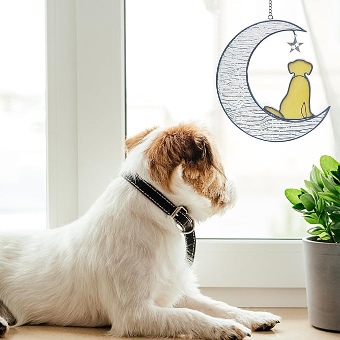 Dog Memorial Stained Glass Window Hanging Suncatcher Pet Sympathy Gift for Loss of Dog Lovers