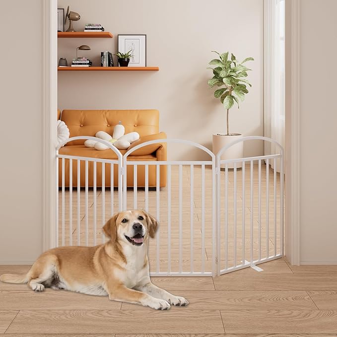 3 Panles Full Matel Freestanding Dog Gates, 72" Extra Wide 32" Tall Free Standing Dog Pet Gate for Indoor & Outdoor. Foldable Pet Fences for Doorways, House, Stairs, Porch, Deck, Yard