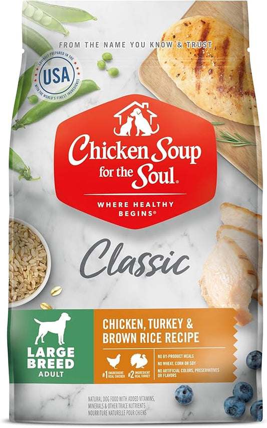Chicken Soup for the Soul All Natural Premium Large Breed Adult Dry Dog Food, Real Meat First Ingredient, No By-Products, Supports Heart, Gut & Immune Health, Chicken, Turkey & Brown Rice, 13.5lb
