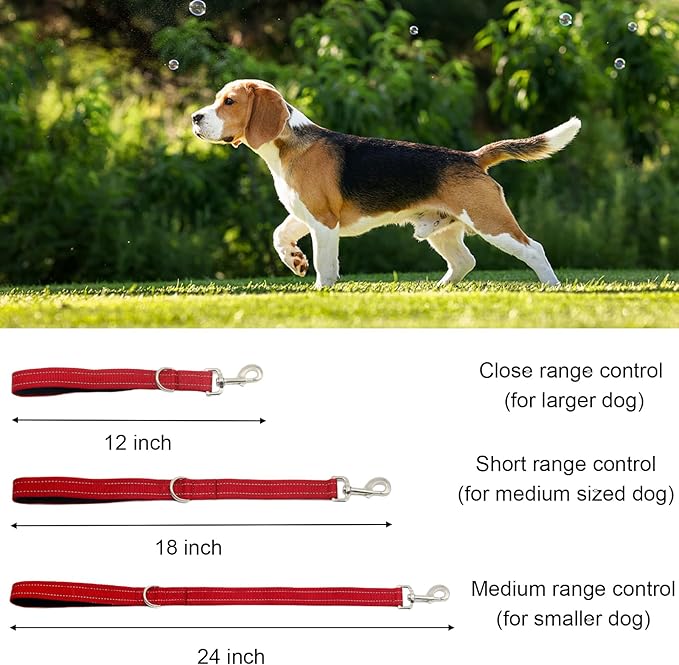 Thick Dual Padded Handle for Dog Training Control, 18 Inches Traffic Dog Short with Reflective Stitching, Heavy Duty Short Leash Hand for Small to Strong Sized Dogs Training Red 1.5FT