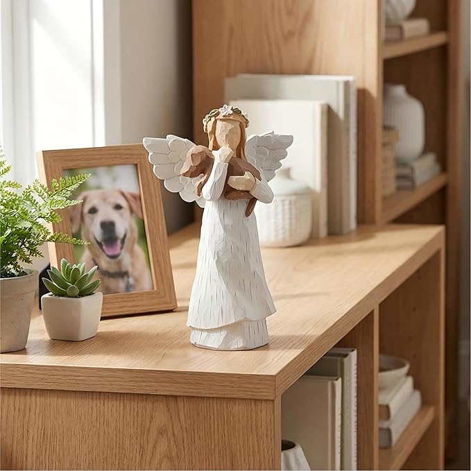 Angel of Friendship Dog Memorial Figurine with Rainbow Bridge Bracelet, 4.9 Hand-Painted Resin Statue, Pet Sympathy Gift for Loss of Dog