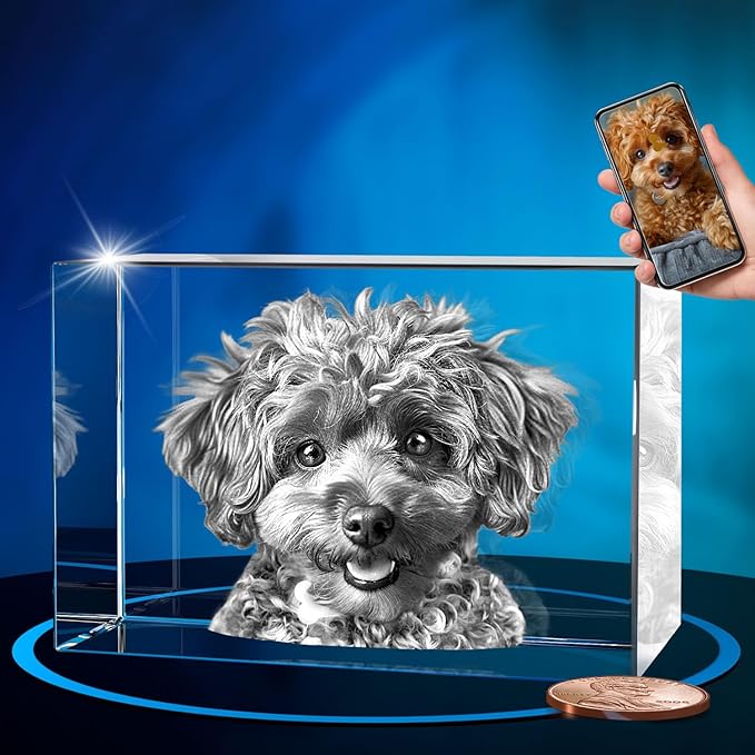 ArtPix 3D Crystal Photo, Customized Dog Memorial Gifts with Your Own Photo for Dog Lovers, Pet Owners, 3D Laser Etched Picture, Engraved Crystal in Memory of Dog, Personalized Gifts