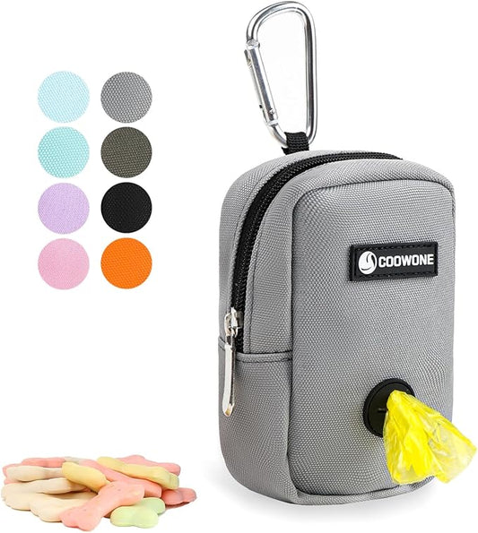 Small Treat Pouch Dog Treat Dispenser with Waste Bag Dispenser for Leash Walking, Portable, Poop Bag Holder, Hand Free, Gray