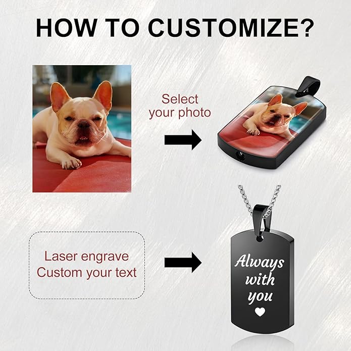 Funnylife Personalized Pet Urn Necklaces for Dog Cat Ashes Custom Photo Text Stainless Steel Cremation Jewelry Pet Loss Memorial Gift