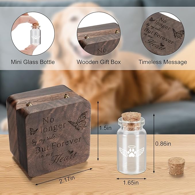 SOITIS Small Pet for Dogs Cats Urns for Ashes Wooden Box, Small Glass Urn for Pets Ashes Keepsake, Pet Urns for Ash Funeral Keepsake Urn for Dog Ashes