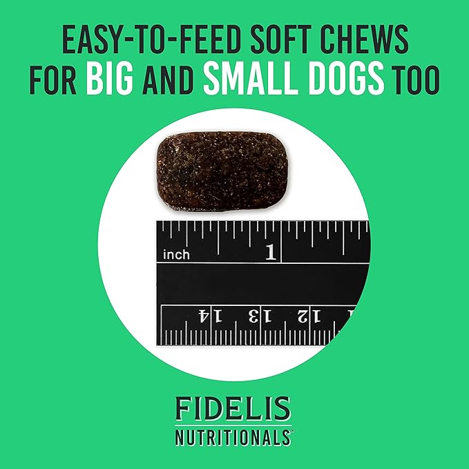 FIDELIS Joint Support Plus+ Hip & Joint Supplement for Dogs, Glucosamine for Dogs, Chondroitin Dog Treats, Vitamin C, Omega Fatty Acid, MSM, Adult, Big & Small, Made in USA, Duck Flavor, 60 Soft Chews