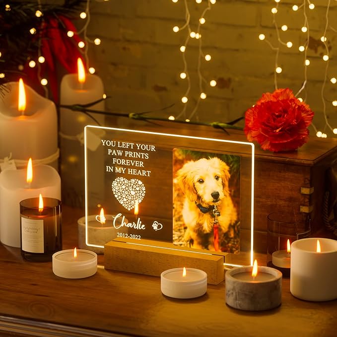 Bemaystar Personalized Pet Memorial Gifts Dog Memorial Gifts for Loss of Dog Pet Loss Gifts in Memory of Dog Night Lights Custom Dog Memorial Plaque Cat Memorial Photo Frame Pet Sympathy Gifts