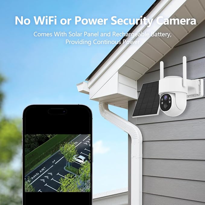 4G LTE Cellular Security Camera, Lifetime Free Unlimited Data, Built-in VSIM Card, 2K Color Night Vision, 360° Live View, AI PIR Motion Sensor Detection, Solar Powered Wireless Outdoor