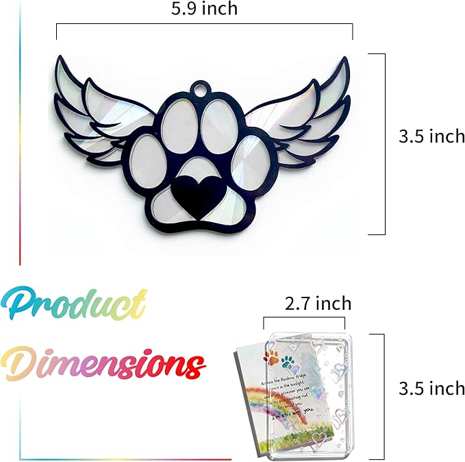 Dog Loss Sympathy Gift with Card, Memorial Gifts for Loss of Dog, Angel Pet Memorial Suncatcher, Rainbow Bridge for Loss - Winged Paw Shape