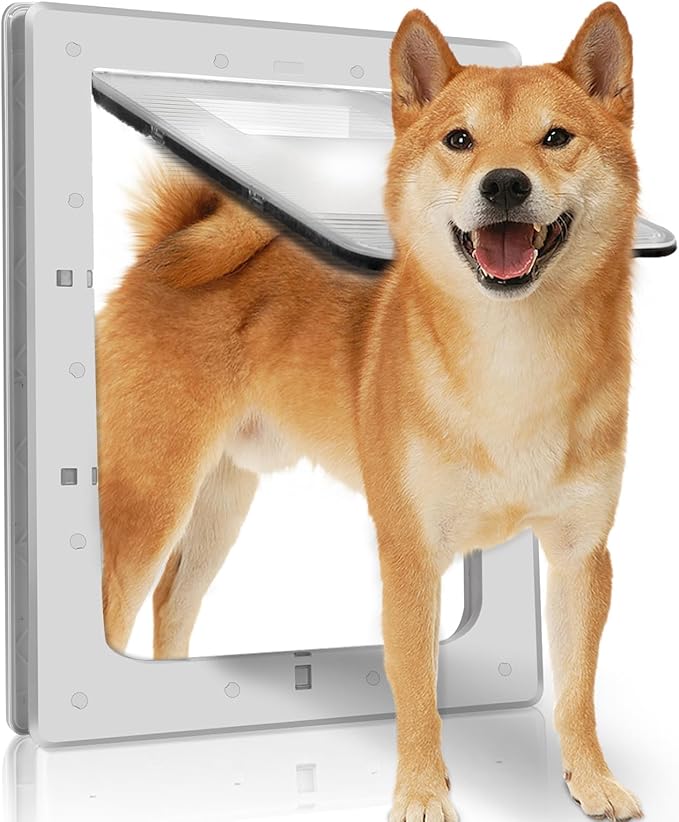 Ownpets Dog Door with Hard Plastic Flap Pet Door&Safe Plunger Lock,Solid Durable Frame Easy to Install Doggie Door for Large Dogs up to 100lbs