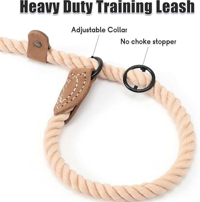 Mile High Life Slip Leads for Dogs | Heavy Duty Dog Training Leash | 5 Feet No Pull Slip Leashes w Leather Tip | Braided Rope Lead for Dogs Outside
