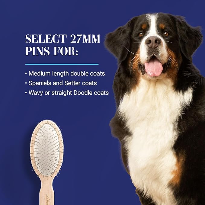Chris Christensen Dog Brush, 27 mm Oval Pin Brush, Original Series, Groom Like a Professional, Stainless Steel Pins, Lightweight Beech Wood Body , Ground and Polished Tips