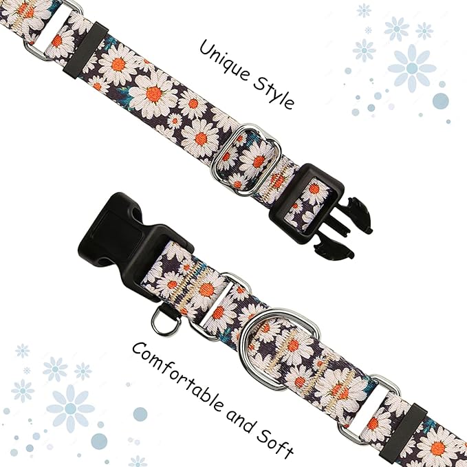 Martingale Collar for Dogs Daisy Dog Collar with Buckle Adjustable Nylon Medium Dog Collars, Daisy