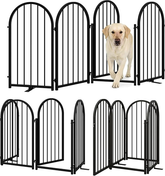 Full Metal Dog Gate with Door for Indoor Outdoor, 32" Tall Free Standing Pet Dog Fence, 72" Extra Wide Pet Gates for Stairs, Hallways, Doorways, Kitchen, Decks, Yards (Black, 4 Panels)