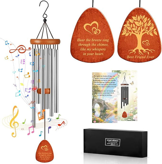 Dog Memorial Gifts Wind Chimes, Pet Loss Sympathy Gift, 25.5'' Dog Cat Passing Away Remembrance Wind Chime with Rainbow Bridge Poem Card, Silver