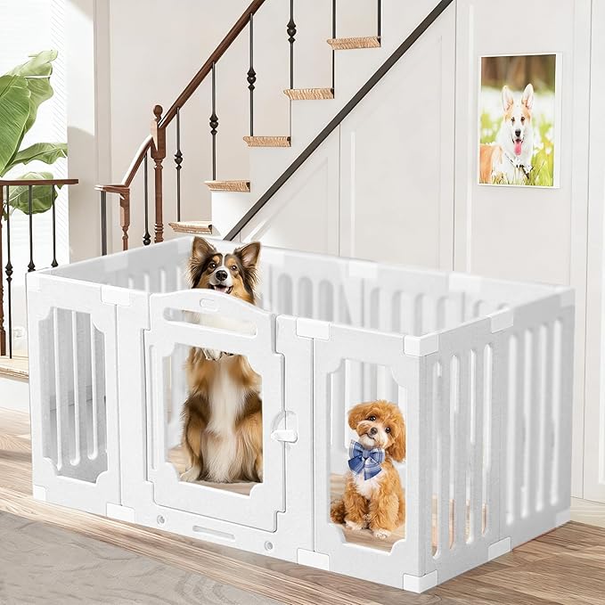 XPIY Large Dog Playpen – 25.5Inch Tall Acrylic Pet Fence Playpen with Door for Medium and Small Dogs, Safe Indoor & Outdoor XL Big Puppy 11-Panel DIY Play Pen