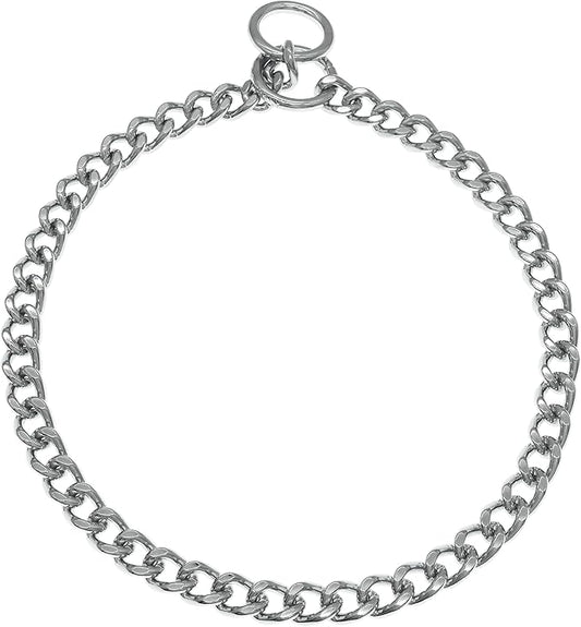 Herm Sprenger Chrome Plated Steel Dog Collar with Flat Narrow Links 4.0mm and Two O-Rings Choke Chain | Medium Large Dogs Professional Training Collar Correction Chain Made in Germany (22in (55cm))