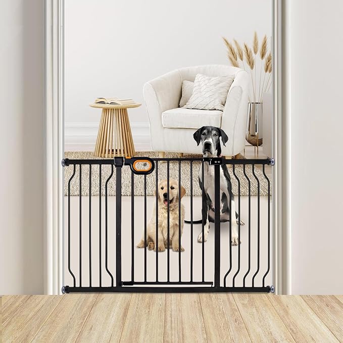owlie Baby Gate for Stairs 29-52 Inch Wide, Safety Gate for Baby Adjustable Pet Gate with Door Pressure Mounted Gates for Kids Toddler Dogs Extension Kit Indoor Stairway Doorway Black (30.5'' Tall)