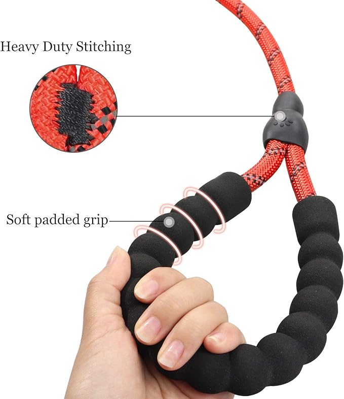 TagME Slip Leads for Dogs that Pull, 6 FT No-Pull Training Leash with Lock, Escape-Proof Design, Reflective & Padded Handle for Large Dogs, Red