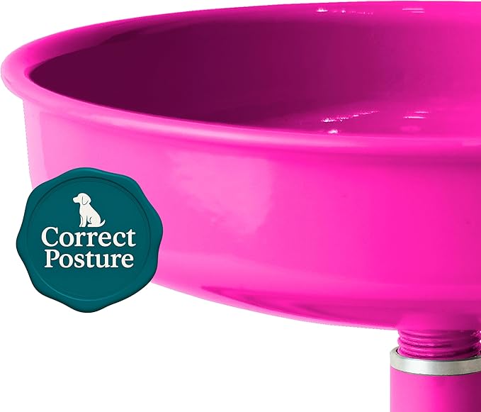 Adjustable Dog Feeder, 18.6 oz – Aluminum Feeding Bowl with Height Adjustment, Promotes Comfortable Feeding Position, Electrostatic Coated Finish, Vida Mansa, (Pink)