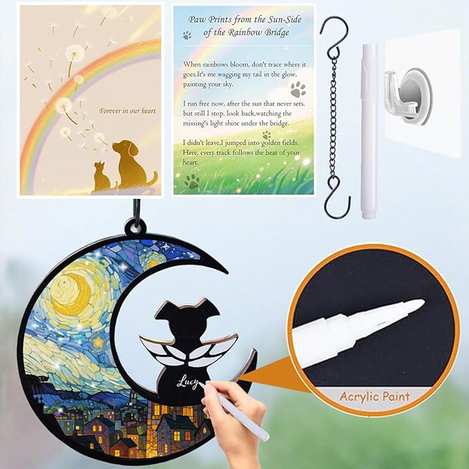 Dog Memorial Suncatcher, Loss of Dog Sympathy Gift for Pet Lovers, Cats Remembrance Ornament, Pet Memorial Gifts, Starry Night
