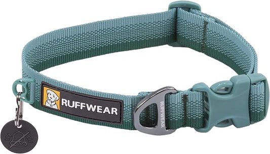 Ruffwear, Front Range Dog Collar, Adjustable Tubelok Webbing, Lightweight, Side Release Buckle, Aluminum V-Ring, Durable for Everyday Use, River Rock Green, 14"-20"