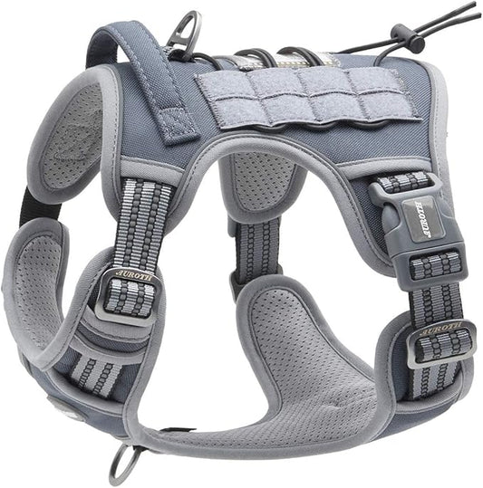 Auroth Tactical Dog Harness for Small Medium Dogs No Pull Adjustable Pet Harness Reflective Working Training Easy Control Pet Vest Military Service Dog Harnesses Grey S